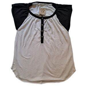 CHASER Cap Sleeve Shirred Henley Blocked NWT- M